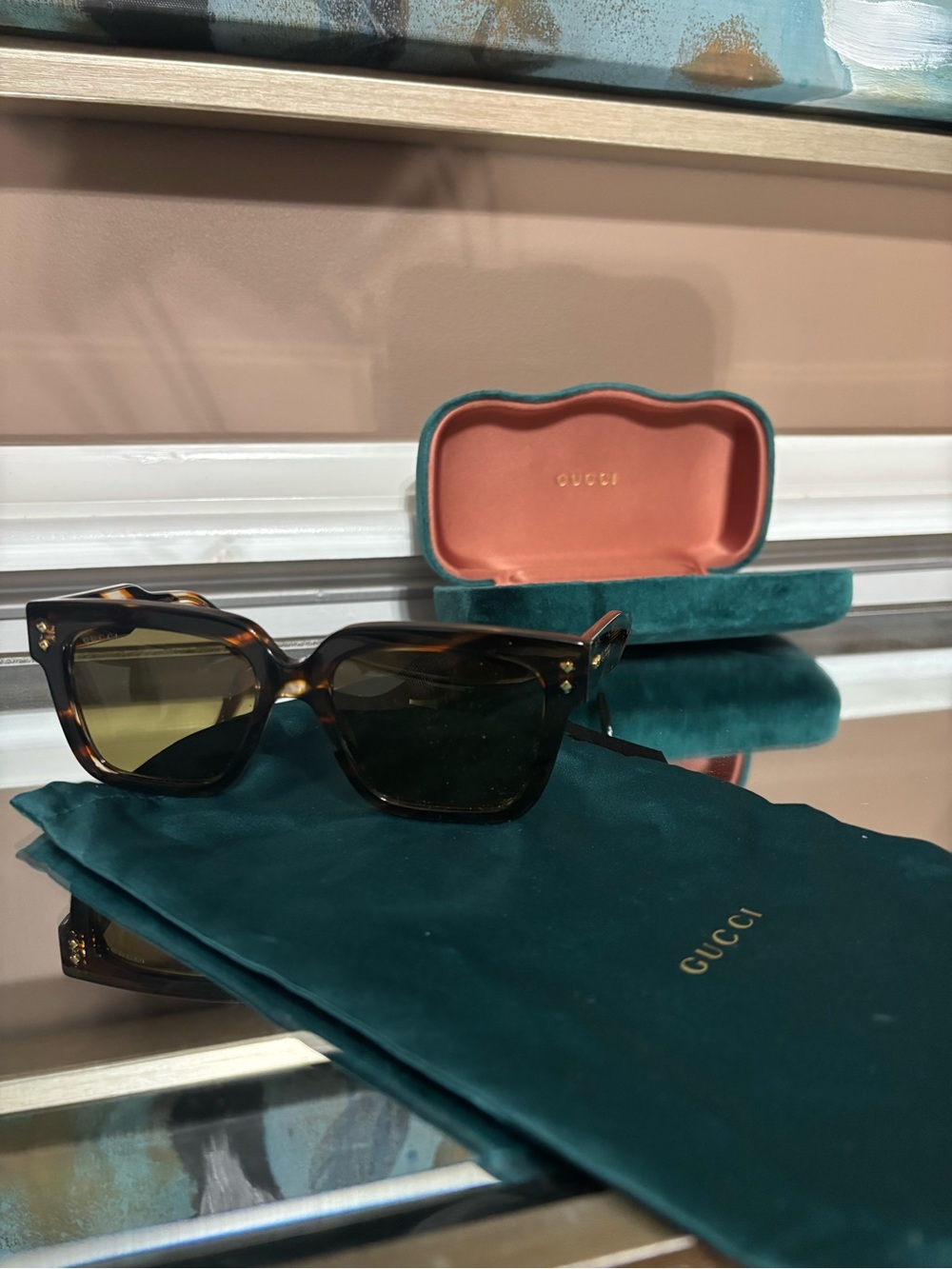 Gucci Women’s Tortoiseshell Sunglasses with Green Lenses - Picture 2 of 6